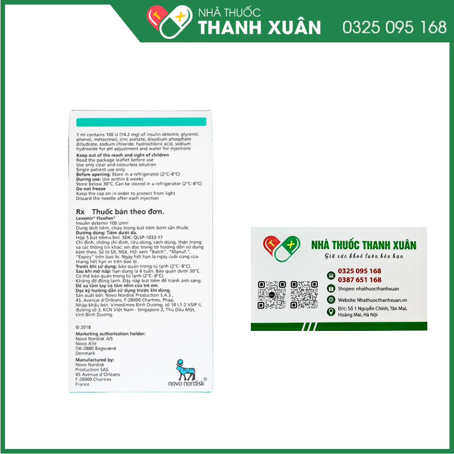 Bút tiêm Levemir FlexPen 100U/ml trị đái tháo đường